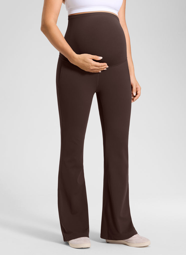 CRZ YOGA Women's Maternity Flare Leggings Pockets Butterluxe 31'' Hot Fudge Brown