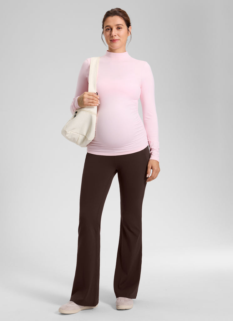 CRZ YOGA Women's Maternity Flare Leggings Pockets Butterluxe 31'' Hot Fudge Brown