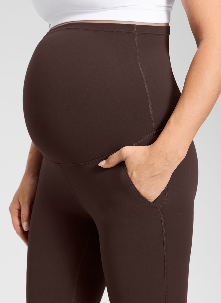 CRZ YOGA Women's Maternity Flare Leggings Pockets Butterluxe 31'' Hot Fudge Brown