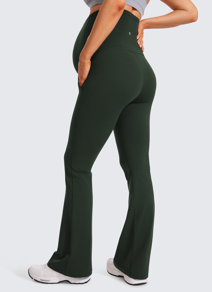 CRZ YOGA Women's Maternity Flare Leggings Pockets Butterluxe 31'' Red Merlot