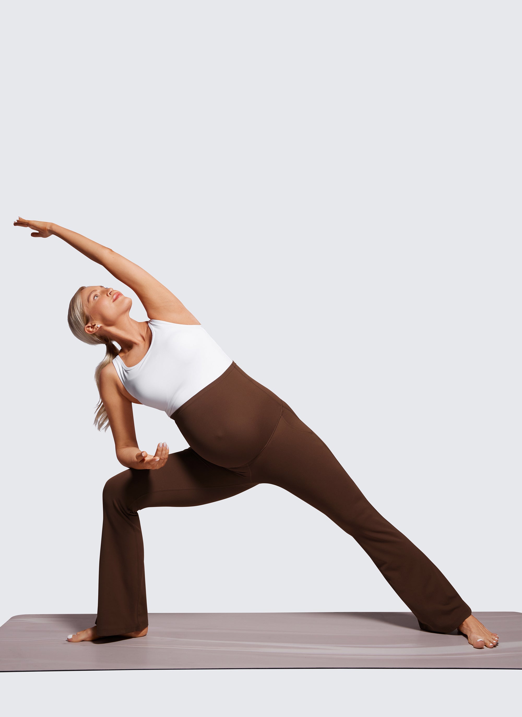 CRZ YOGA Women's Maternity Flare Leggings Pockets Butterluxe 31'' Hot Fudge Brown