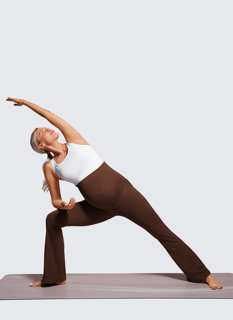 CRZ YOGA Women's Maternity Flare Leggings Pockets Butterluxe 31'' Red Merlot