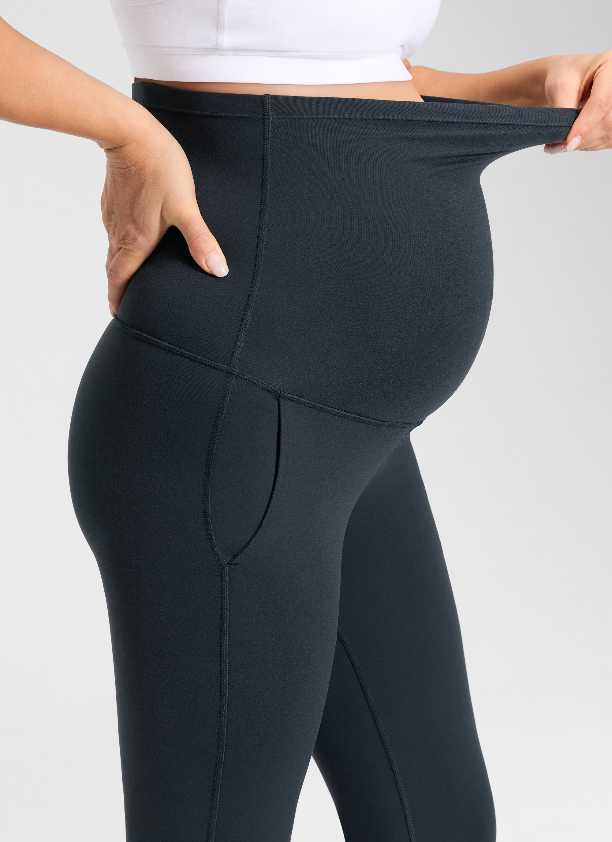 CRZ YOGA Women's Maternity Flare Leggings Pockets Butterluxe 31'' Black