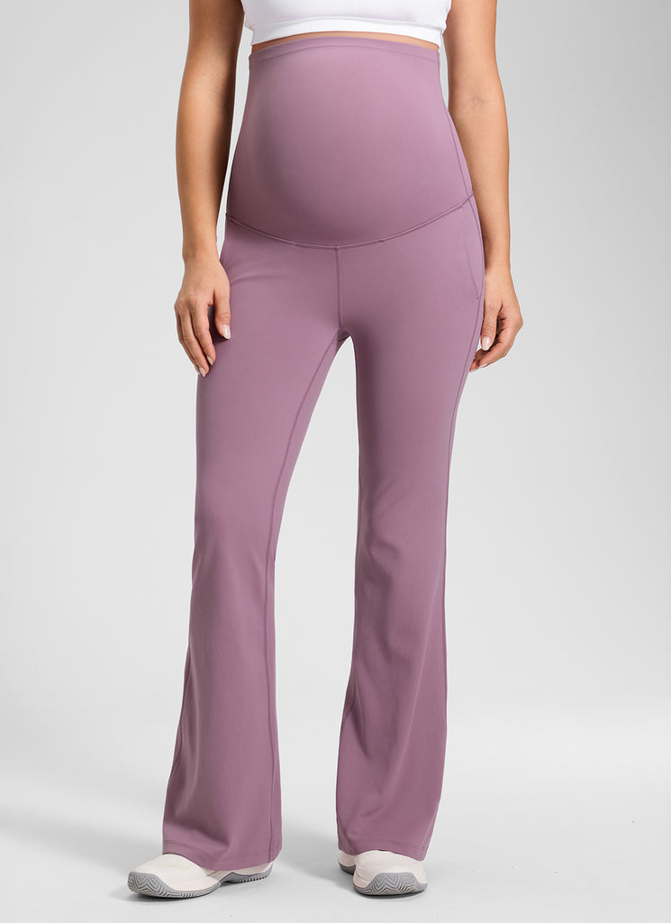 CRZ YOGA Women's Maternity Flare Leggings Pockets Butterluxe 31'' Light Lavender