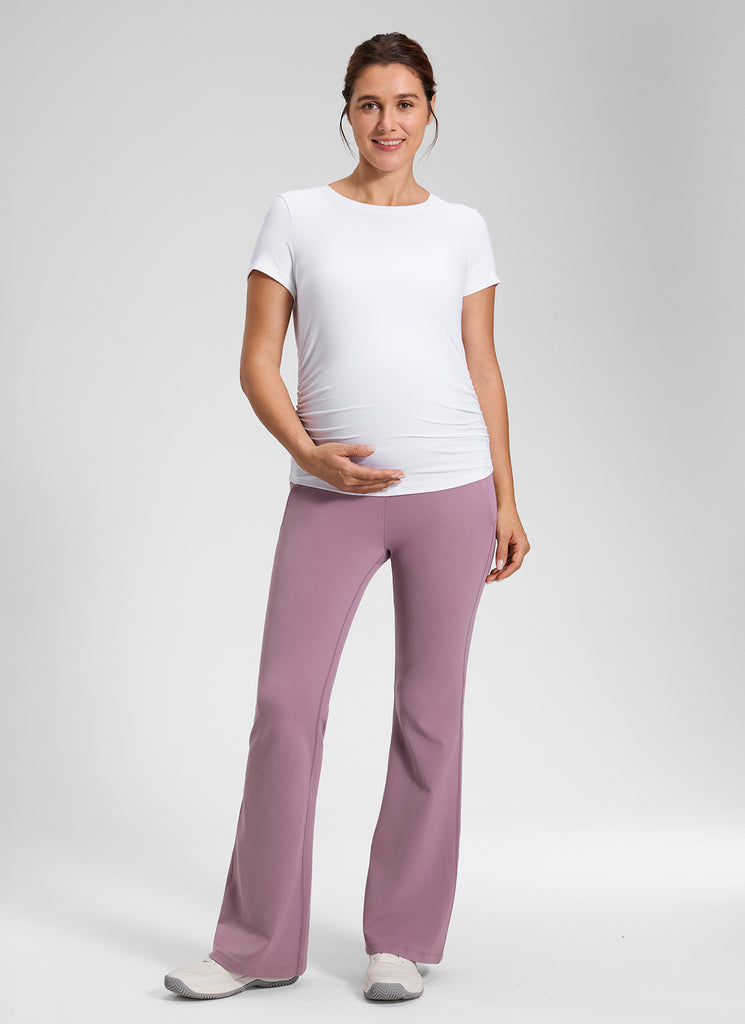 CRZ YOGA Women's Maternity Flare Leggings Pockets Butterluxe 31'' Light Lavender