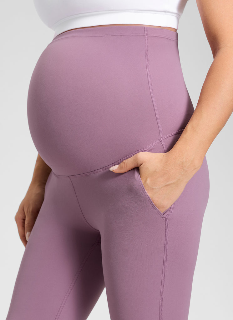 CRZ YOGA Women's Maternity Flare Leggings Pockets Butterluxe 31'' Light Lavender