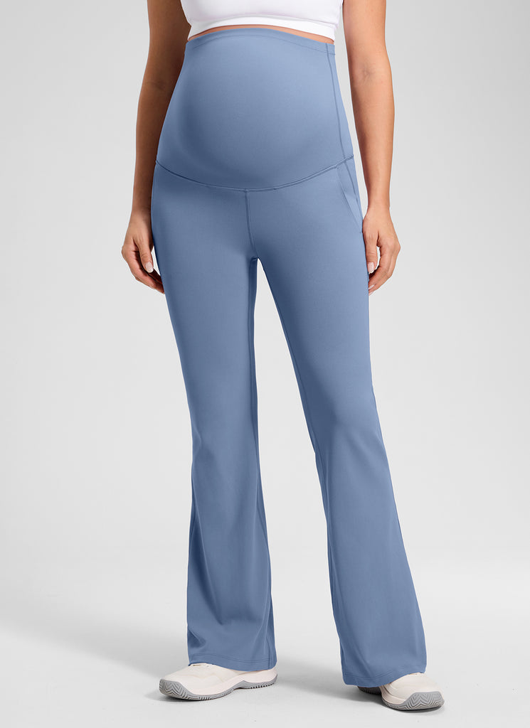CRZ YOGA Women's Maternity Flare Leggings Pockets Butterluxe 31'' Washed Denim
