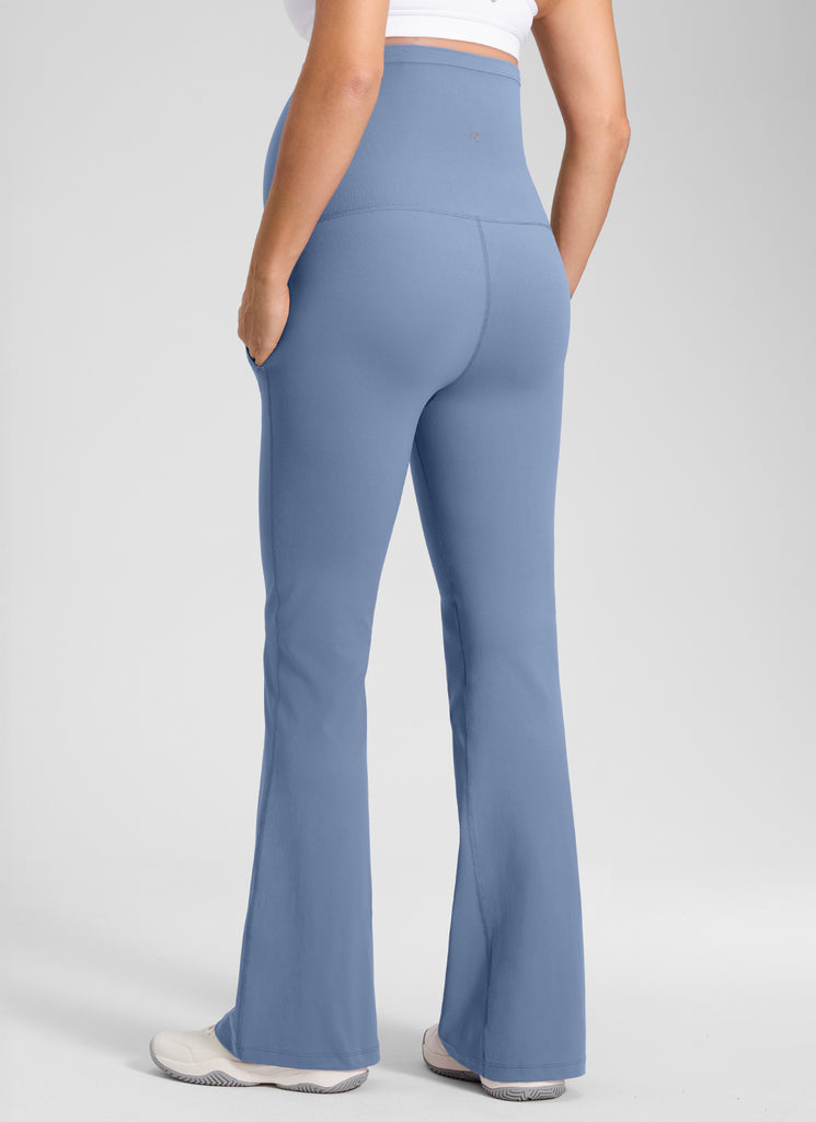 CRZ YOGA Women's Maternity Flare Leggings Pockets Butterluxe 31'' Washed Denim
