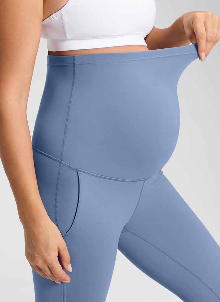 CRZ YOGA Women's Maternity Flare Leggings Pockets Butterluxe 31'' Washed Denim