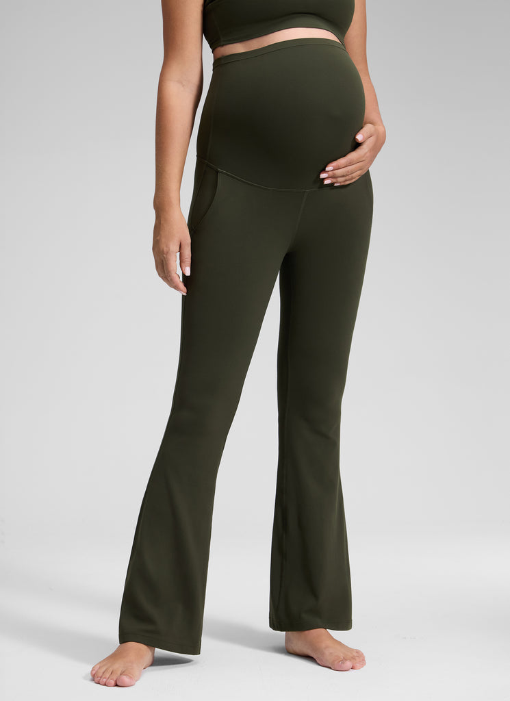CRZ YOGA Women's Maternity Flare Leggings Pockets Butterluxe 31'' Olive Green
