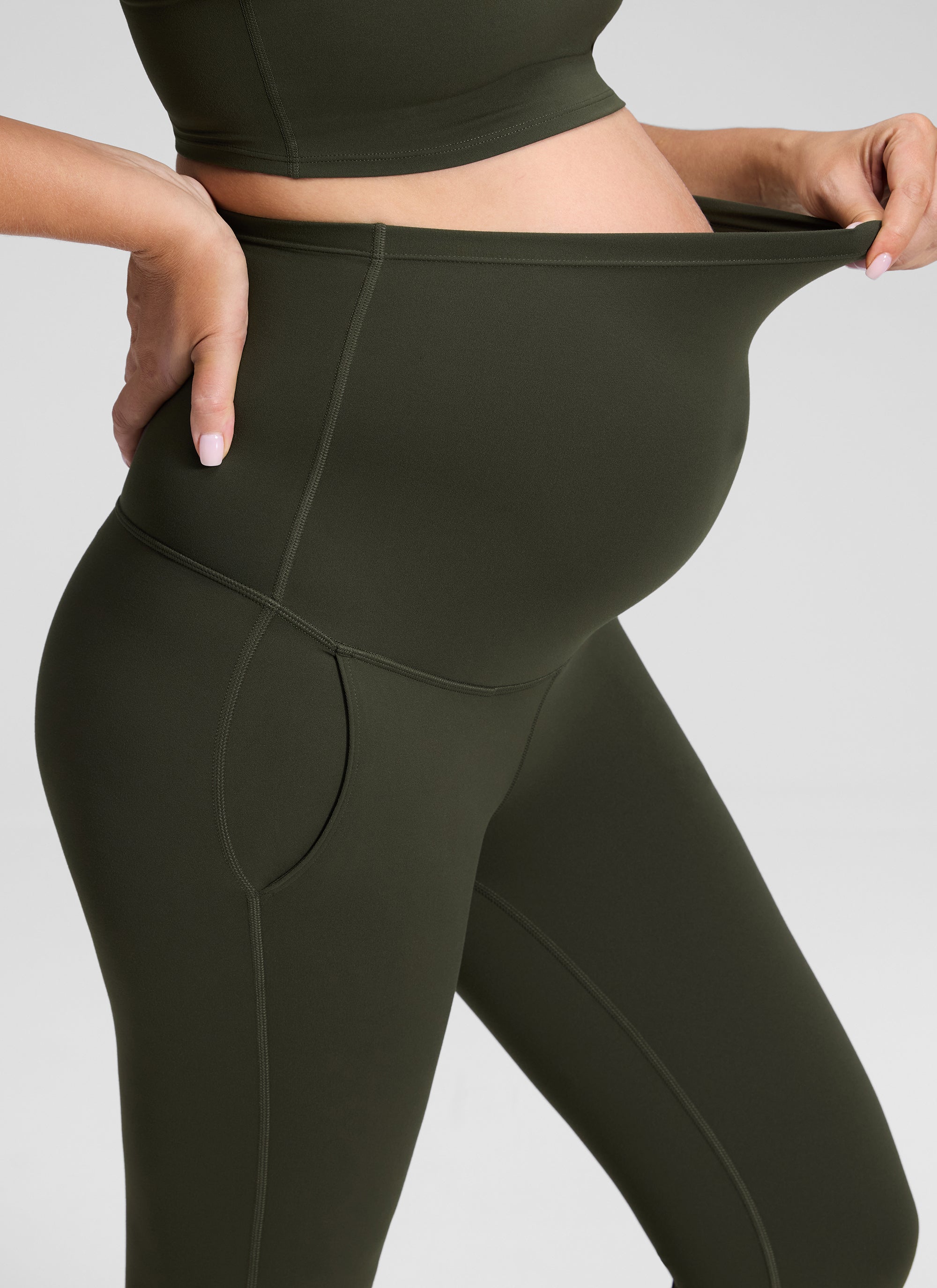 CRZ YOGA Women's Maternity Flare Leggings Pockets Butterluxe 31'' Olive Green