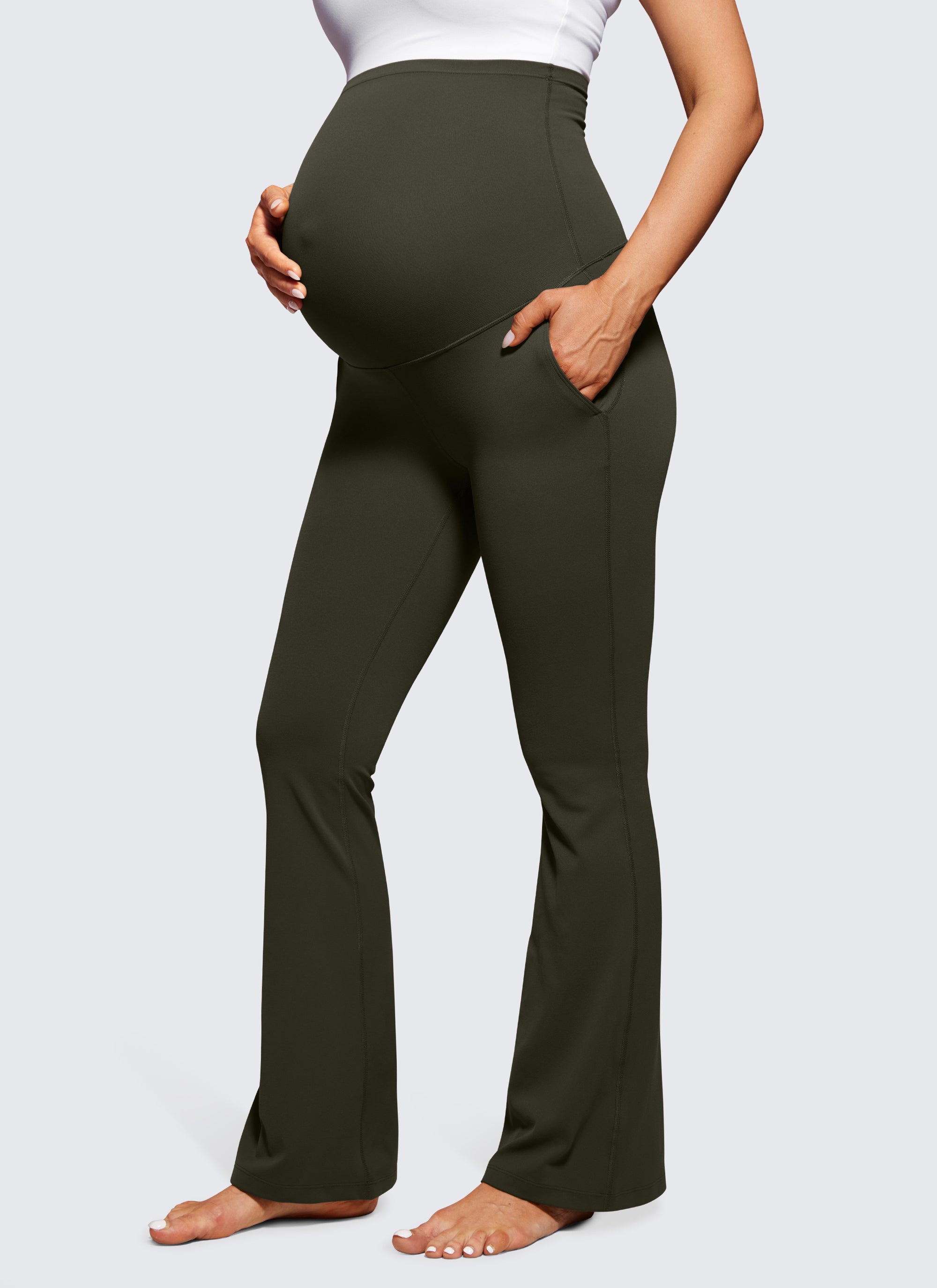 CRZ YOGA Women's Maternity Flare Leggings Pockets Butterluxe 31'' True Navy