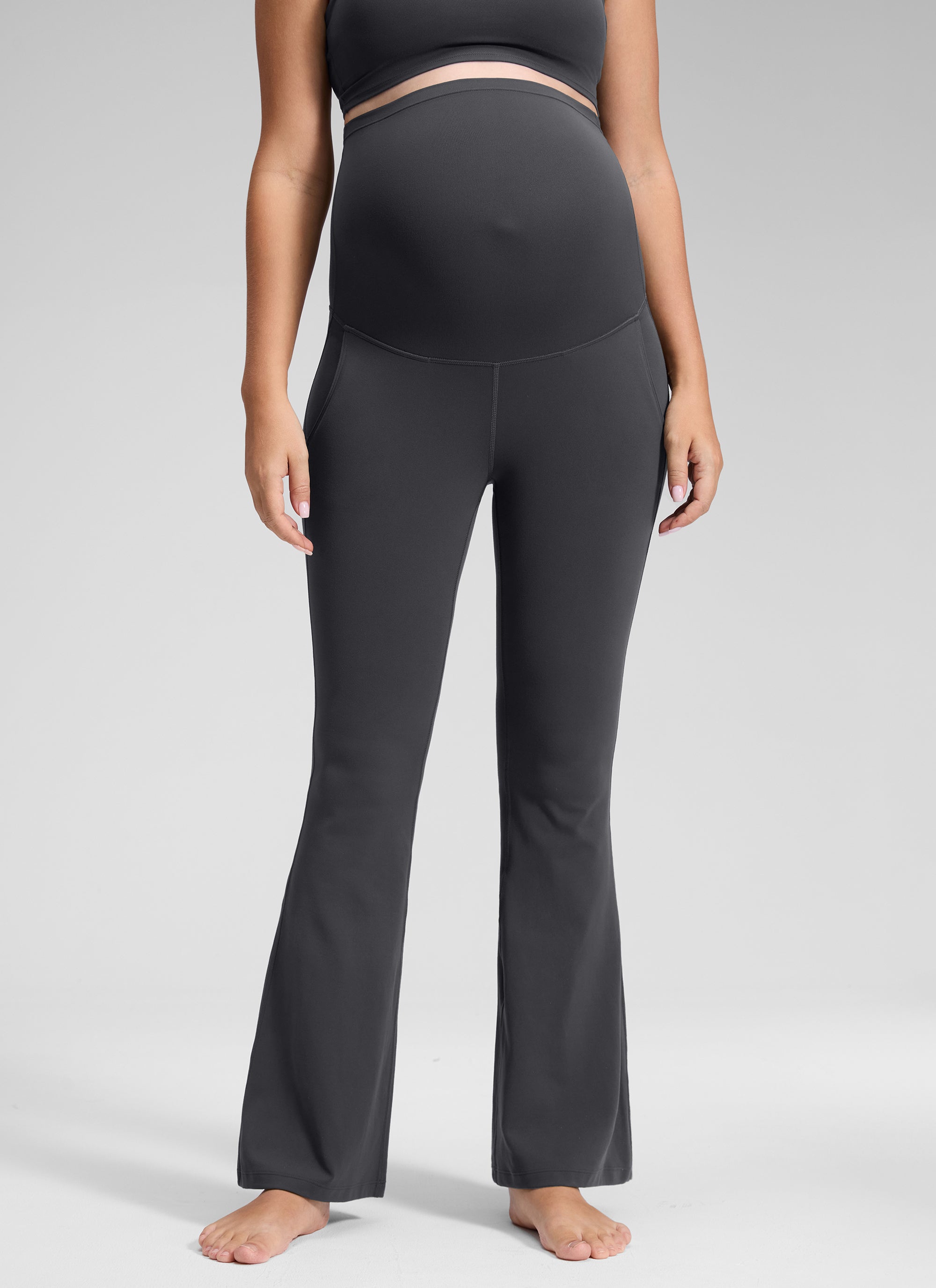 CRZ YOGA Women's Maternity Flare Leggings Pockets Butterluxe 31'' Olive Green