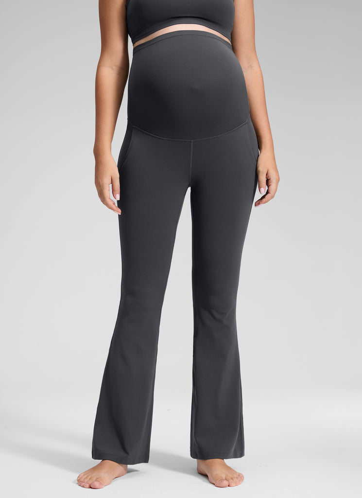 CRZ YOGA Women's Maternity Flare Leggings Pockets Butterluxe 31'' Olive Green