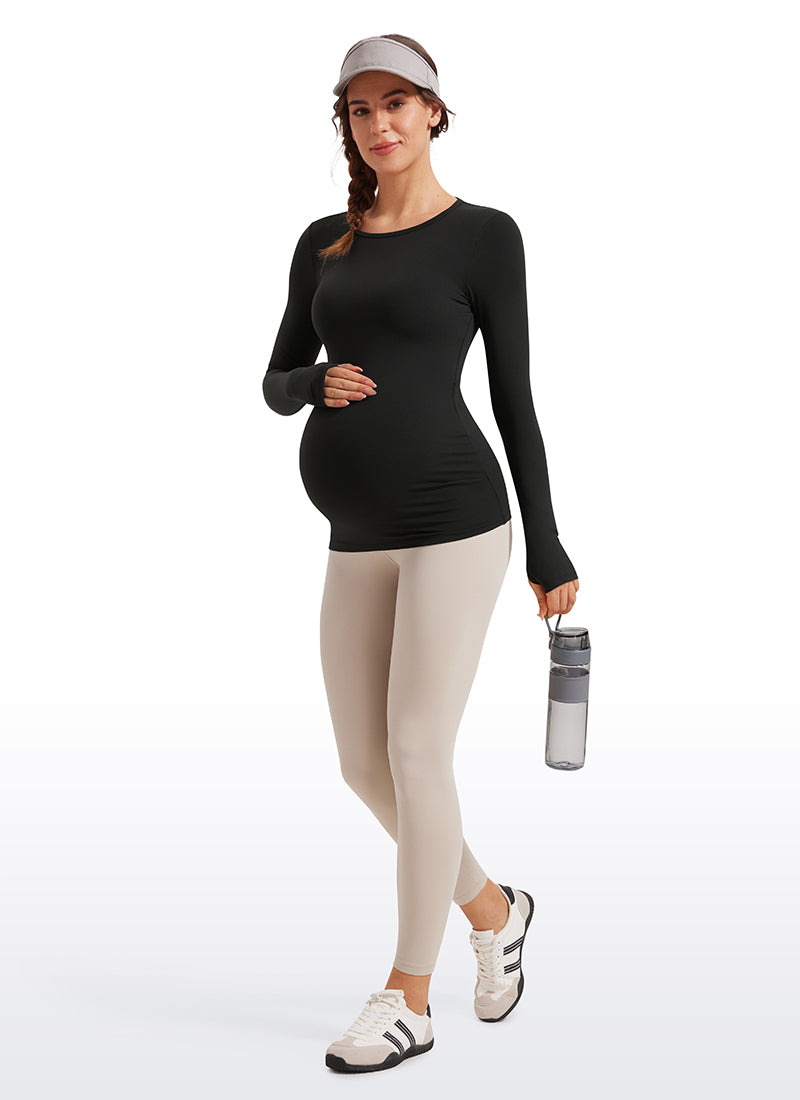 CRZ YOGA Women Butterluxe Long Sleeve Maternity Crewneck Pregnancy Top True Navy