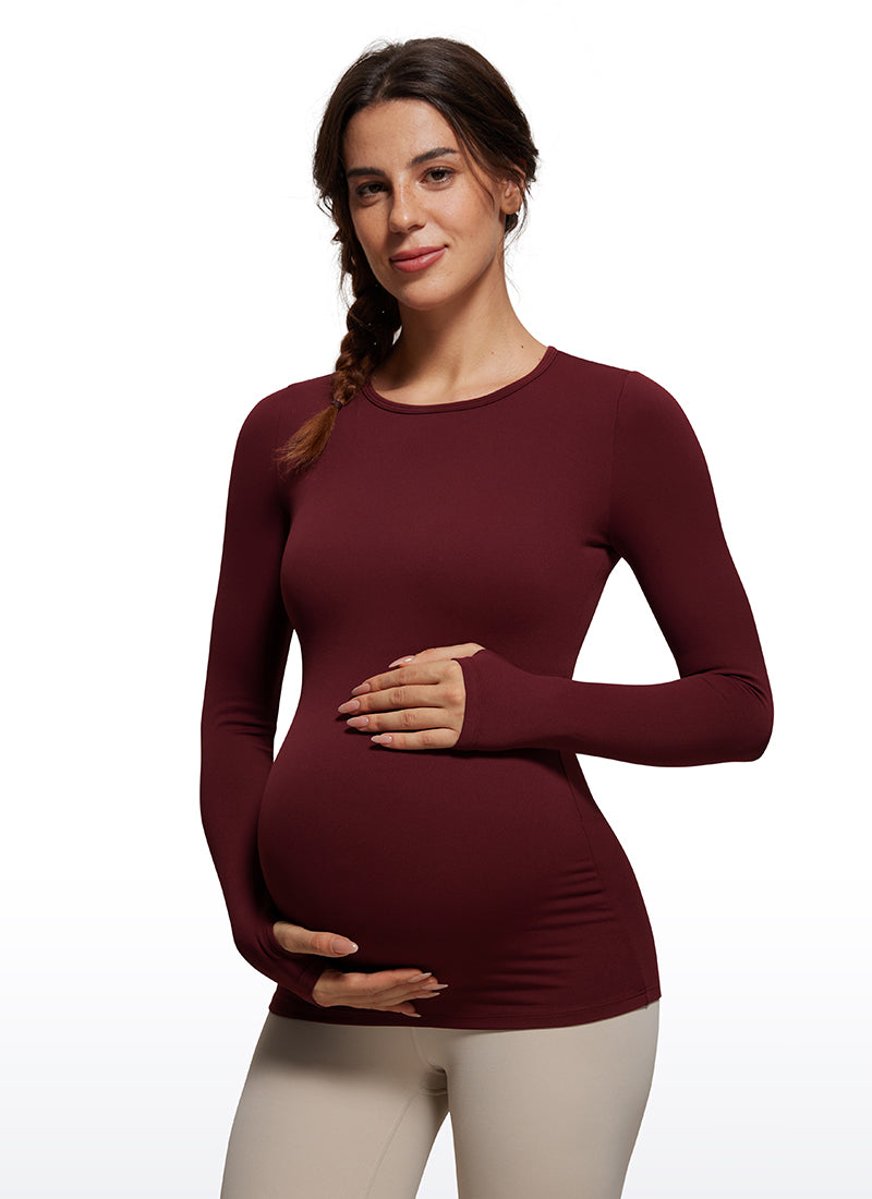 CRZ YOGA Women Butterluxe Long Sleeve Maternity Crewneck Pregnancy Top Taupe