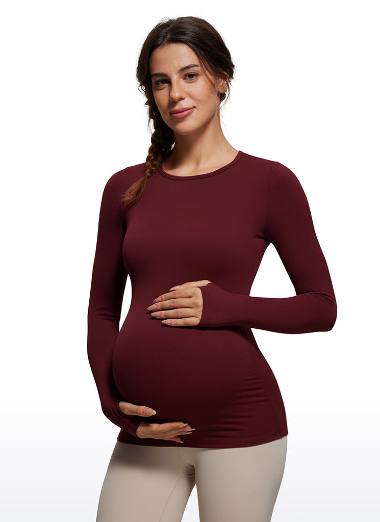 CRZ YOGA Women Butterluxe Long Sleeve Maternity Crewneck Pregnancy Top White