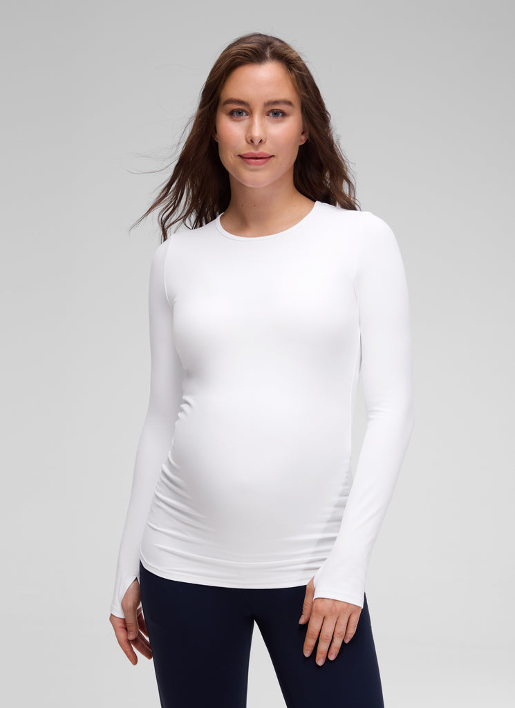 CRZ YOGA Women Butterluxe Long Sleeve Maternity Crewneck Pregnancy Top Black