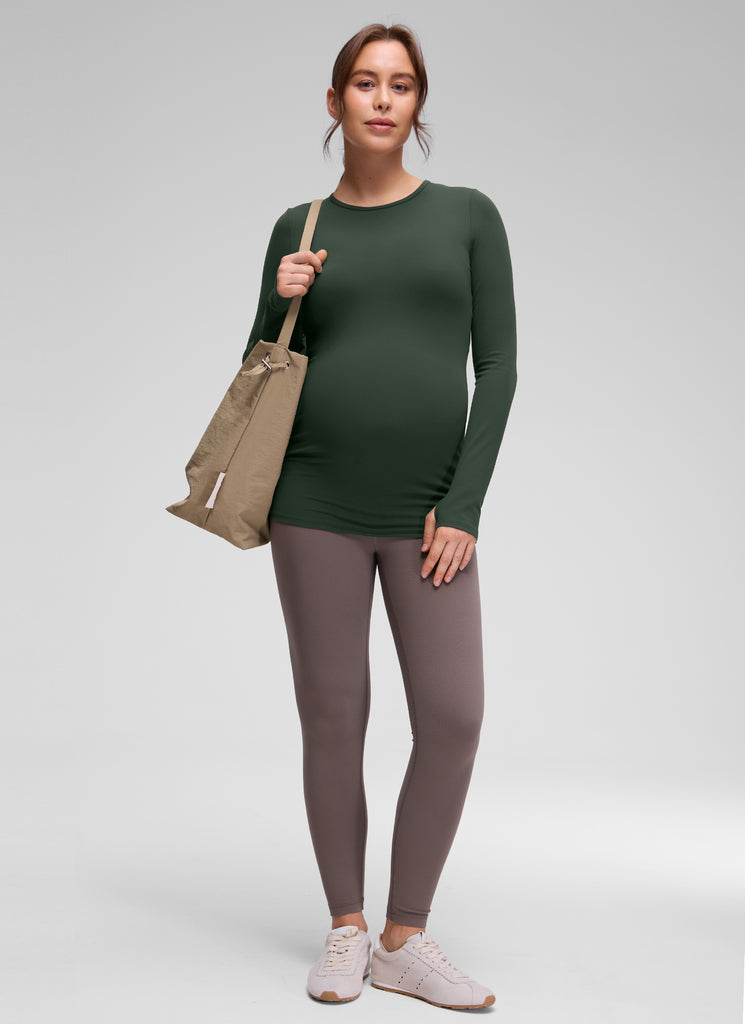 CRZ YOGA Women Butterluxe Long Sleeve Maternity Crewneck Pregnancy Top Legend Green