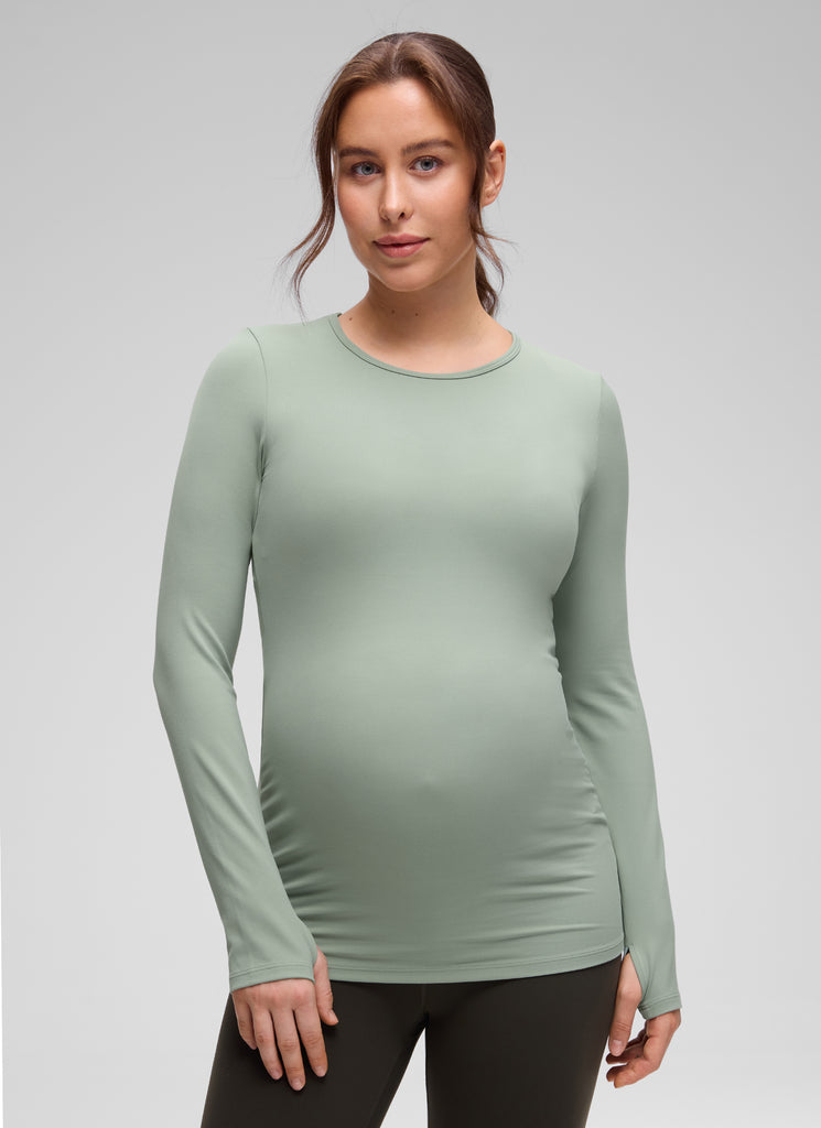 CRZ YOGA Women Butterluxe Long Sleeve Maternity Crewneck Pregnancy Top Legend Green