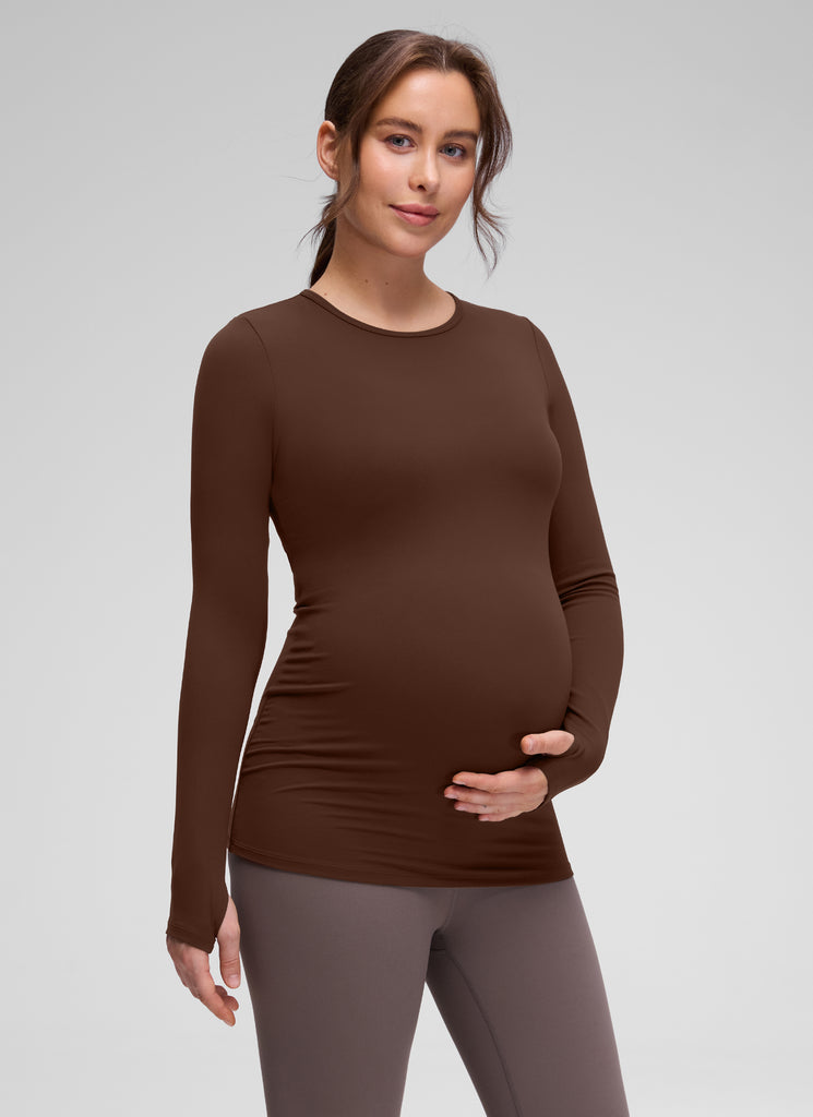 CRZ YOGA Women Butterluxe Long Sleeve Maternity Crewneck Pregnancy Top Green Palm Court