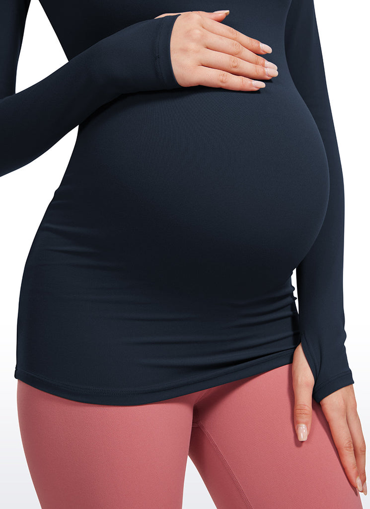 CRZ YOGA Women Butterluxe Long Sleeve Maternity Crewneck Pregnancy Top True Navy