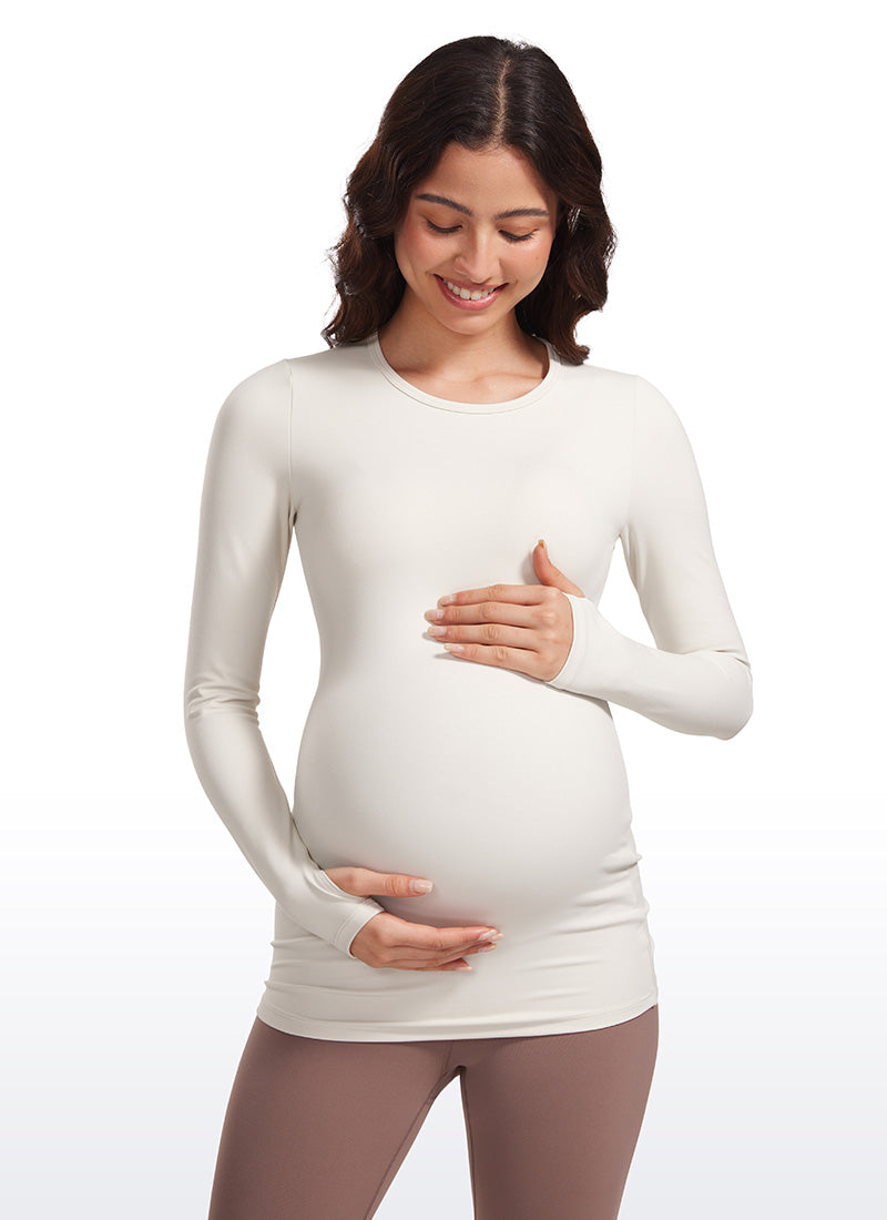 CRZ YOGA Women Butterluxe Long Sleeve Maternity Crewneck Pregnancy Top White