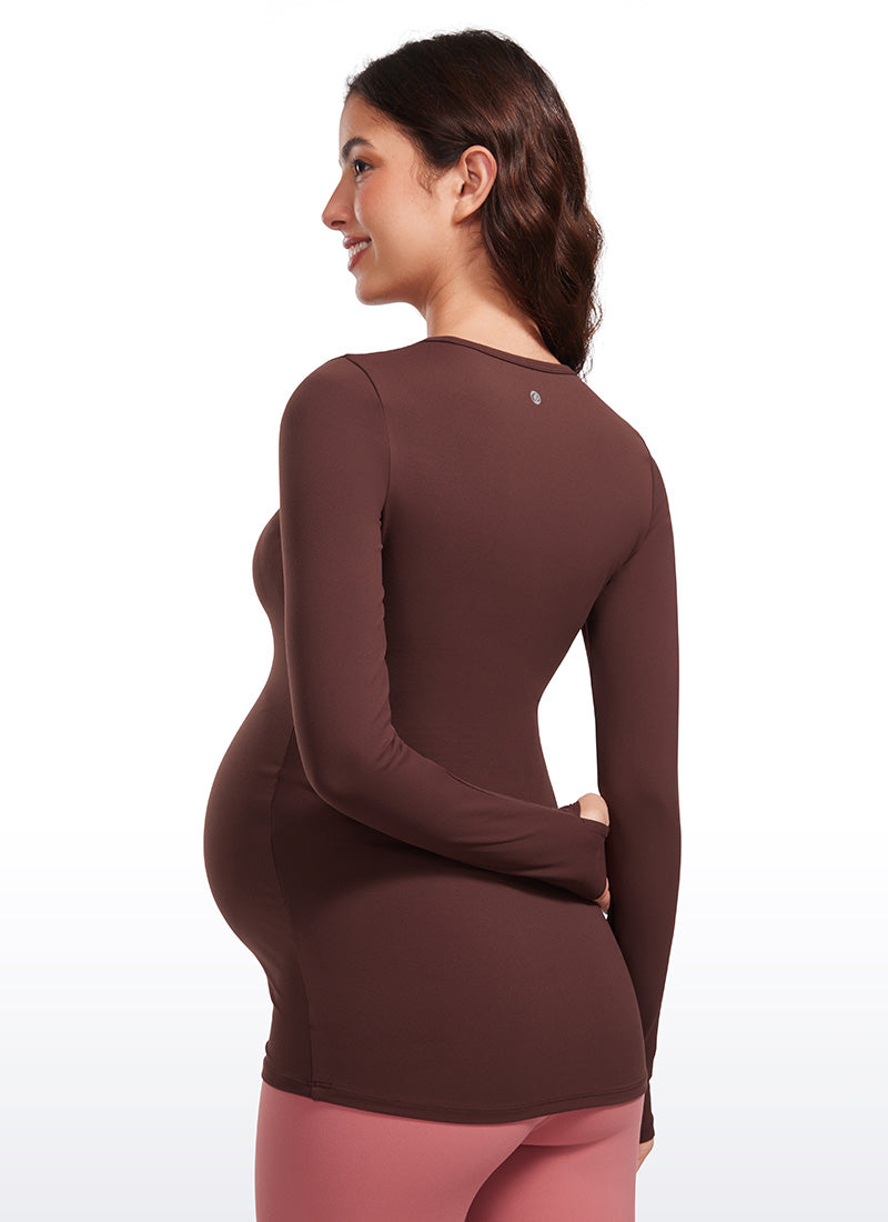 CRZ YOGA Women Butterluxe Long Sleeve Maternity Crewneck Pregnancy Top Taupe