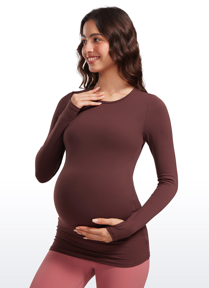 CRZ YOGA Women Butterluxe Long Sleeve Maternity Crewneck Pregnancy Top Milky White