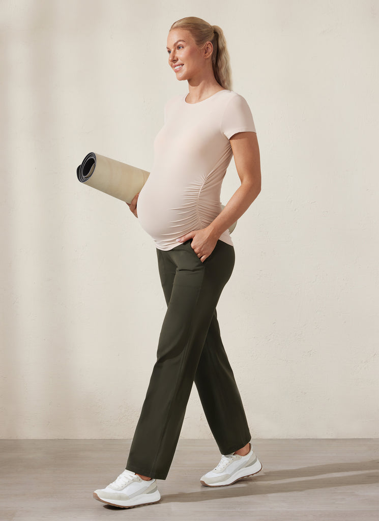 CRZ YOGA Women's Maternity Casual Shirts Short Sleeve Side Ruched Tops White