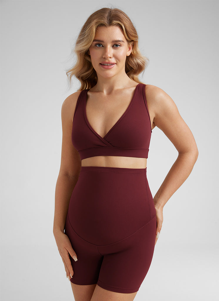 CRZ YOGA Women Butterluxe Maternity Nursing Bras Crossover Wireless Coffee Brown