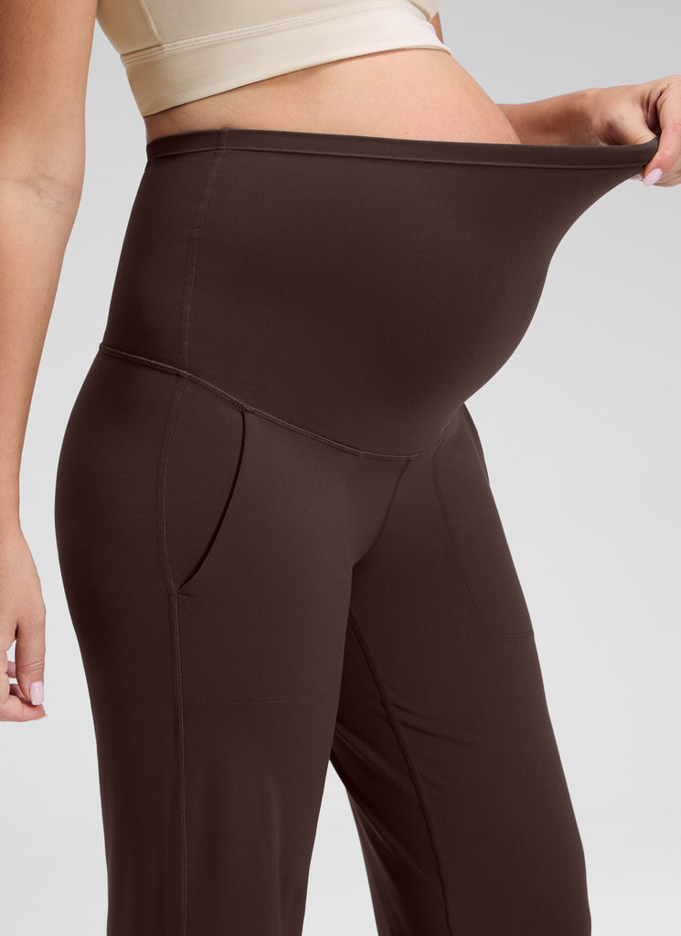 CRZ YOGA Women Butterluxe Maternity Wide Leg Pants with Pockets 31.5" Hot Fudge Brown