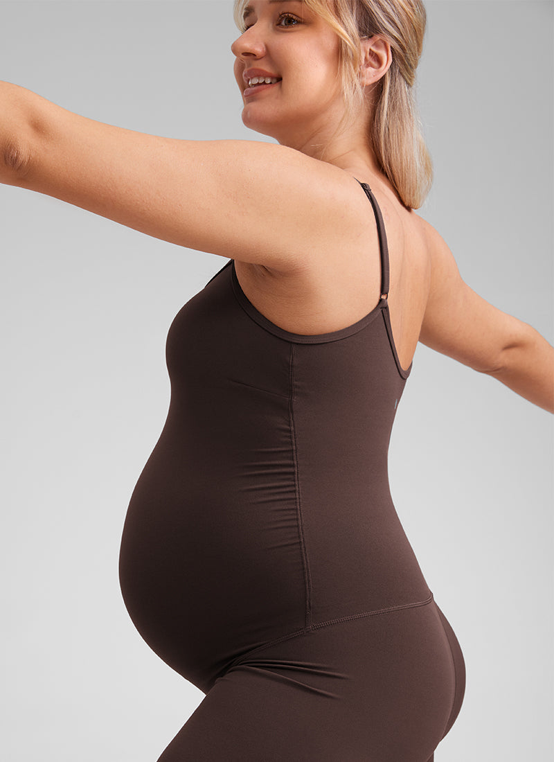 CRZ YOGA Women's Maternity Yoga Tight Fit Romper Shorts Bodysuits Hot Fudge Brown