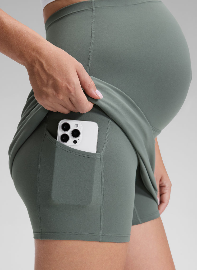 CRZ YOGA Women's Butterluxe Maternity Casual  A Line Pocketed Skirts Grey Sage