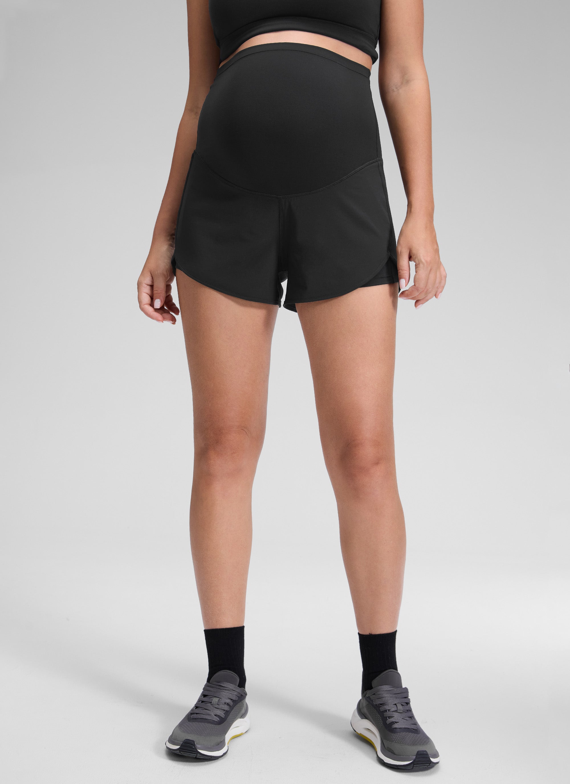 CRZ YOGA Women's Feathery-Fit Soft Maternity High Waisted Shortrs Black