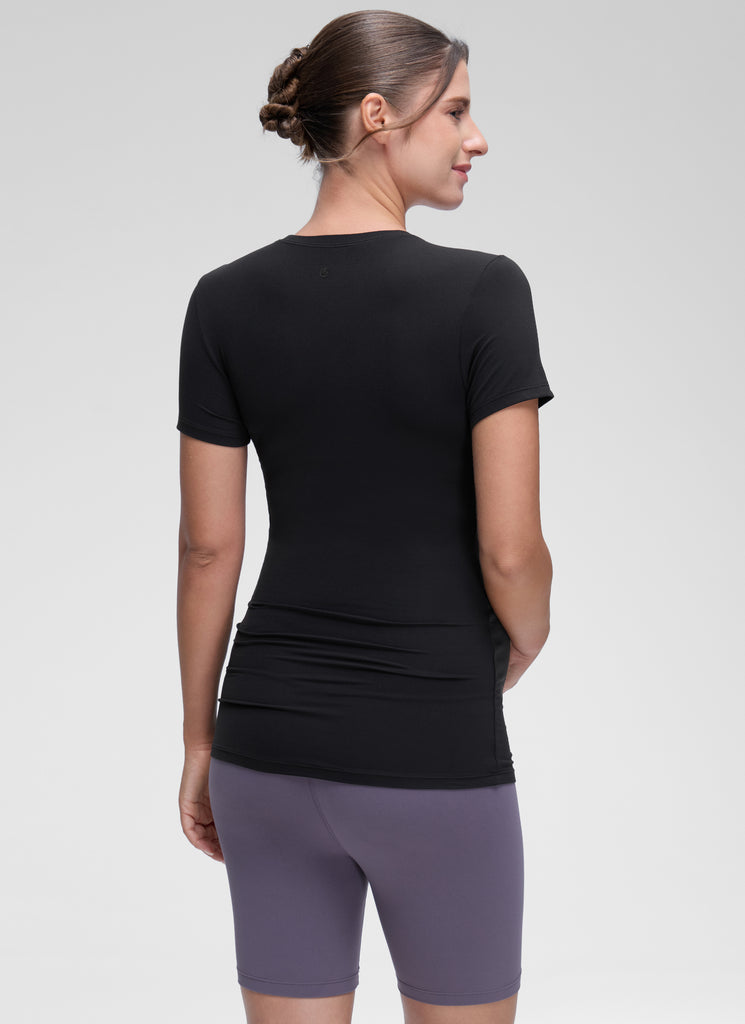 CRZ YOGA Women Casual Slim Fit Maternity Short Sleeves Crew Neck True Navy