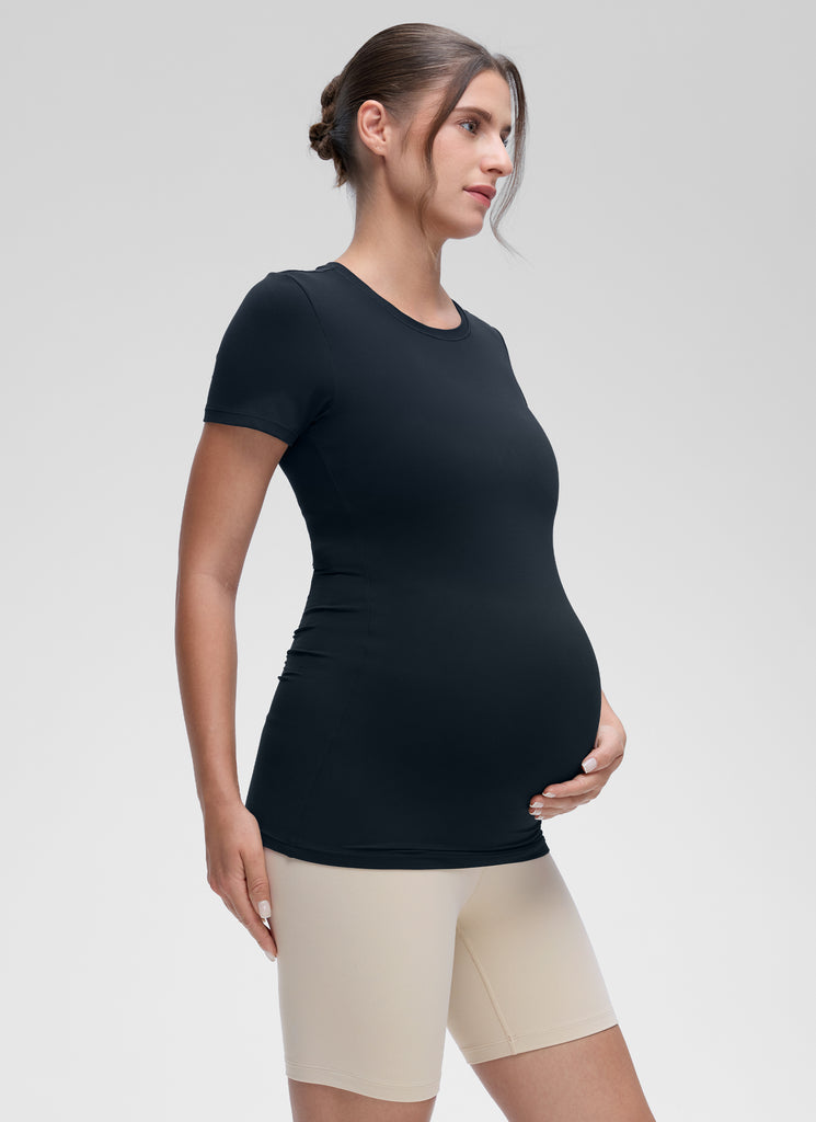 CRZ YOGA Women Casual Slim Fit Maternity Short Sleeves Crew Neck True Navy