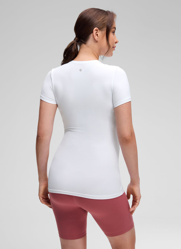 CRZ YOGA Women Casual Slim Fit Maternity Short Sleeves Crew Neck Black