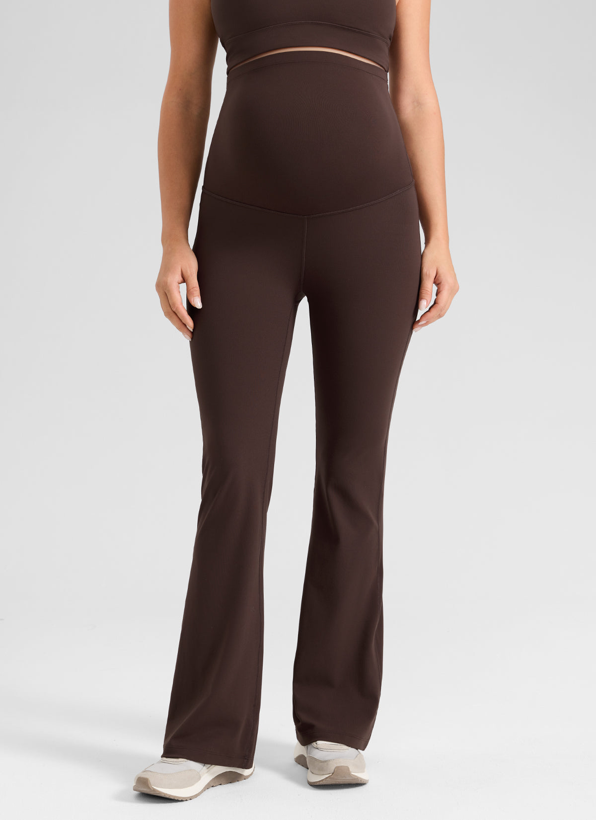 CRZ YOGA Women's Butterlift Maternity Super High Rise Flare Leg Legging Hot Fudge Brown