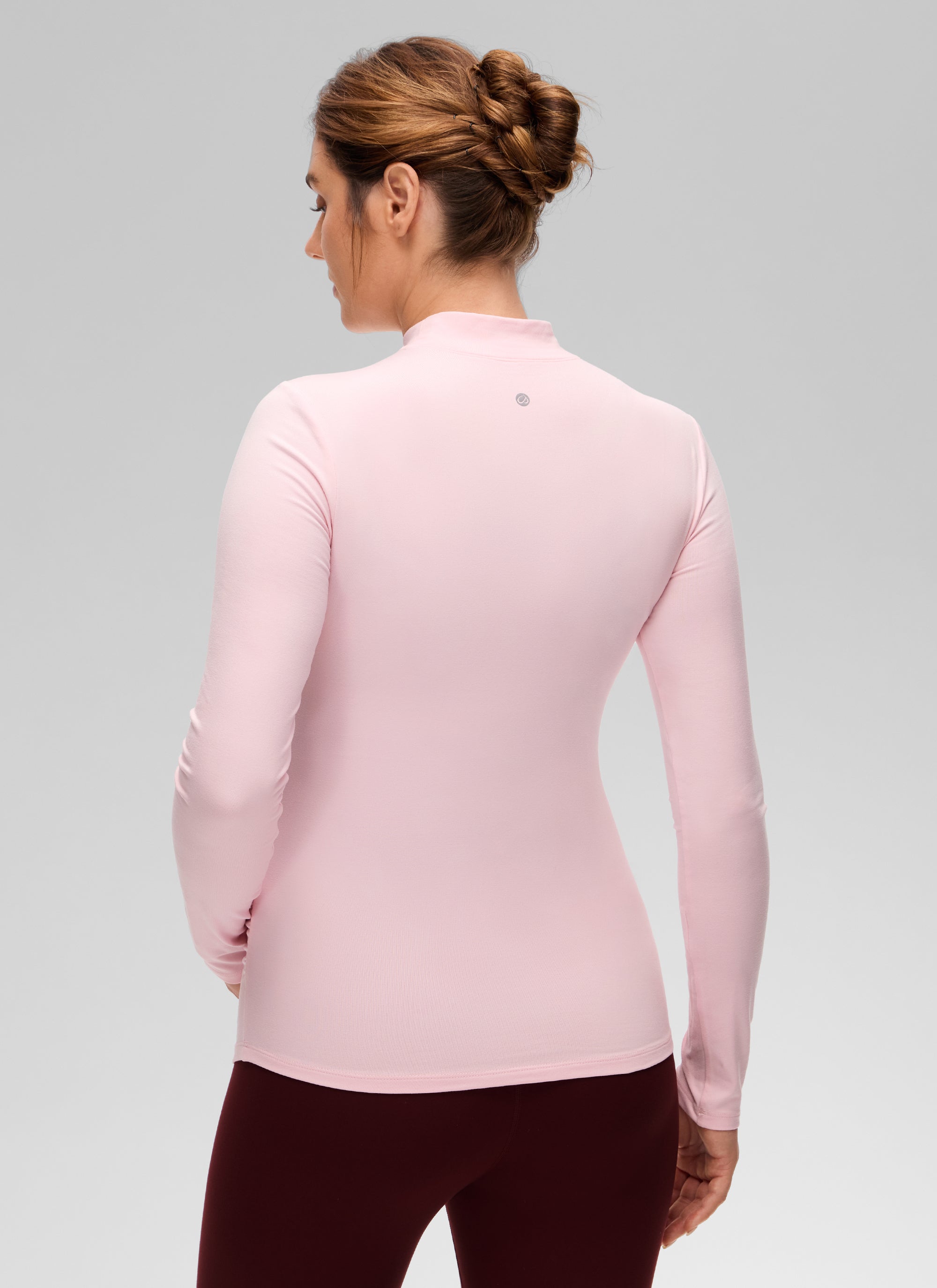 CRZ YOGA Women's Cloud Jersey Maternity Casual Mock Neck Ruched Shirt Strawberry Pink