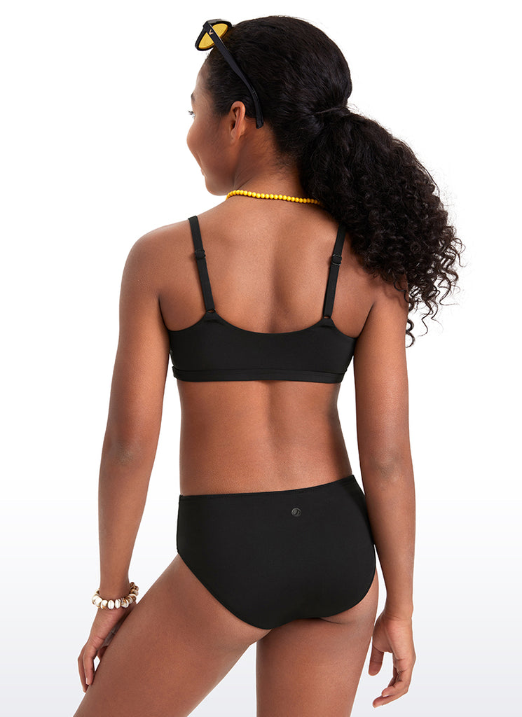 CRZ YOGA Girls Swim Bikini Set Scoop Neck Mid Rise Bottom Swimsuit Black