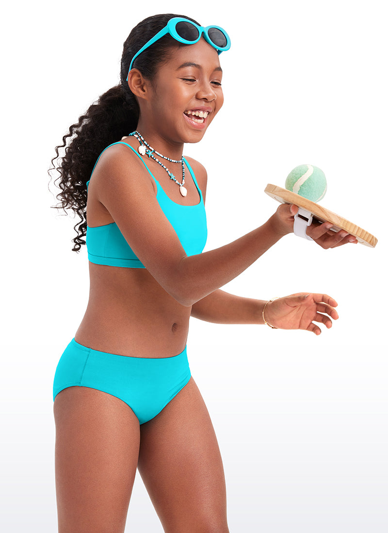 CRZ YOGA Girls Swim Bikini Set Scoop Neck Mid Rise Bottom Swimsuit