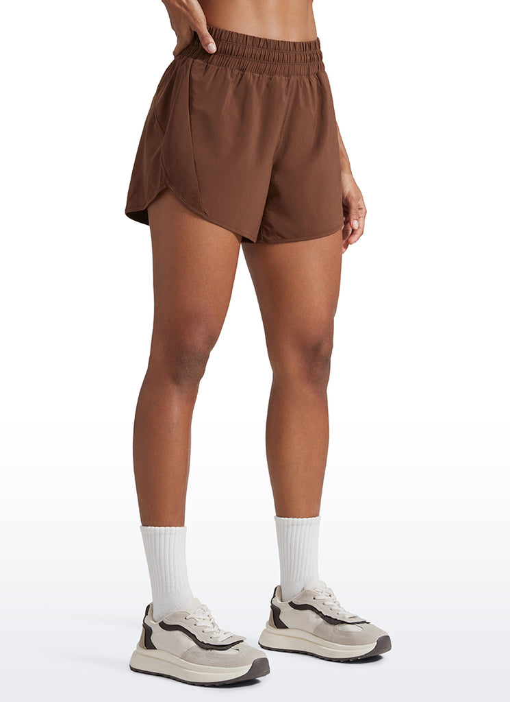 CRZ YOGA Women's Running Mid Rise Feathery-Fit Mesh Liner Shorts 5'' Coffee Brown