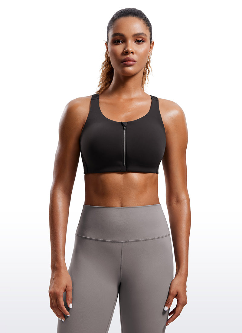 CRZ YOGA Womens Zip Front High Impact Sport Bra with Adjustable Straps