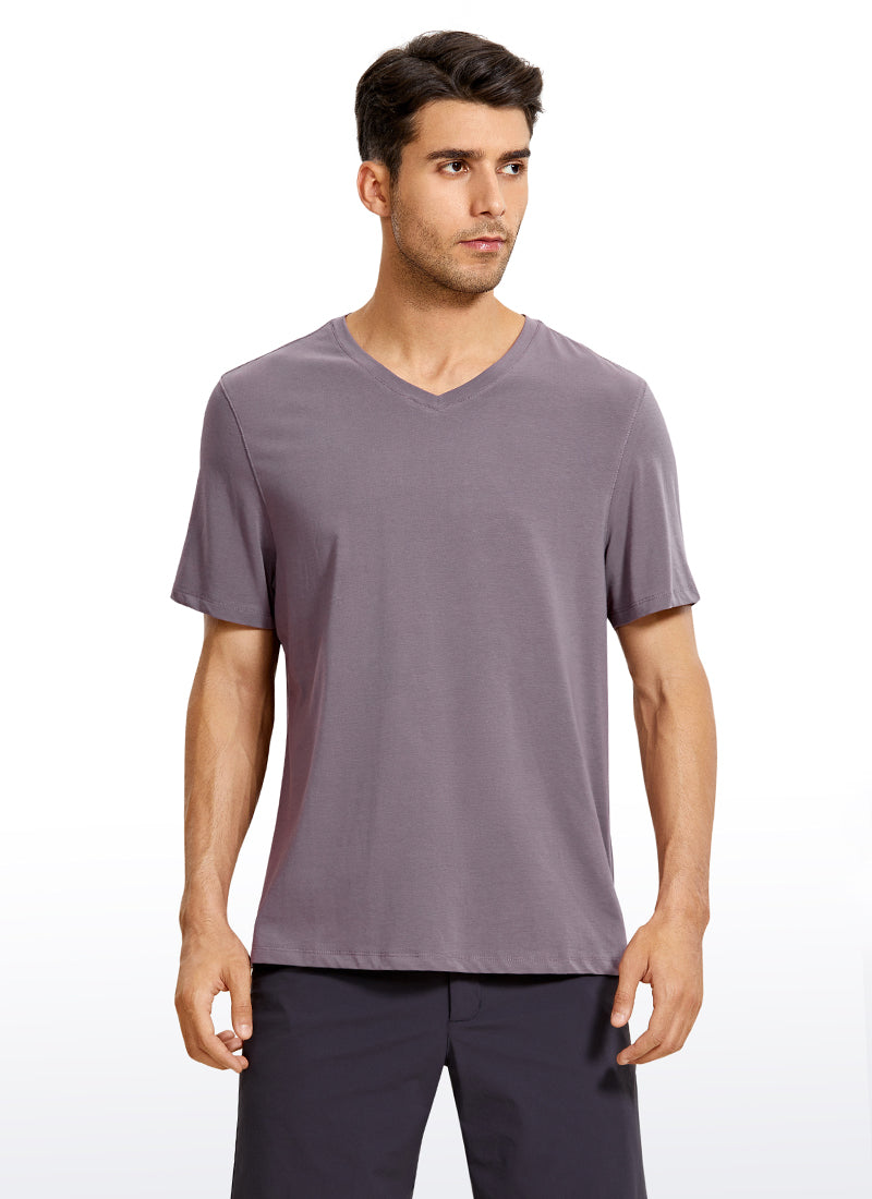 CRZ YOGA Men's Casual Relax Fit Shirts Pima Cotton Short Sleeve V Neck