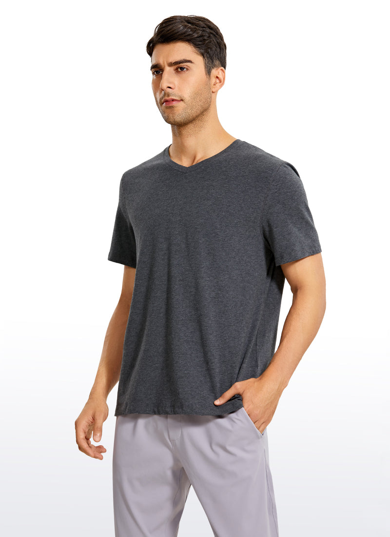 Pima Cotton Short Sleeve V Neck - Carbon heather