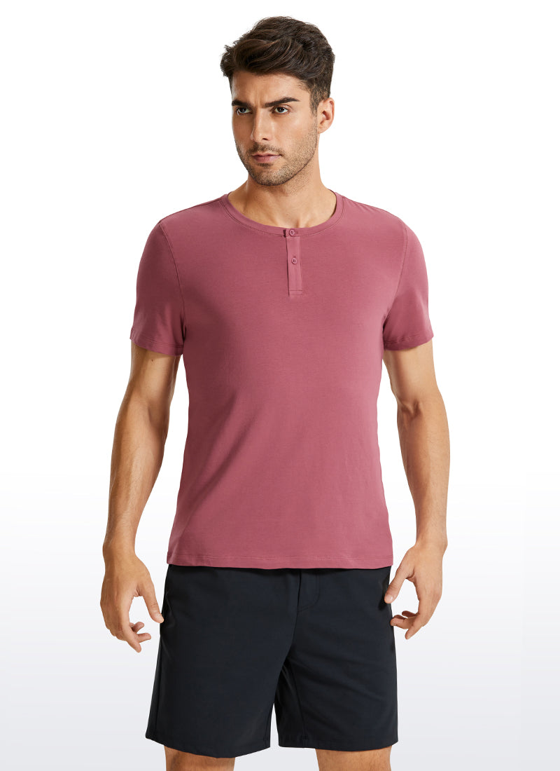 Pima Cotton Henley Short Sleeves - Misty Merlot