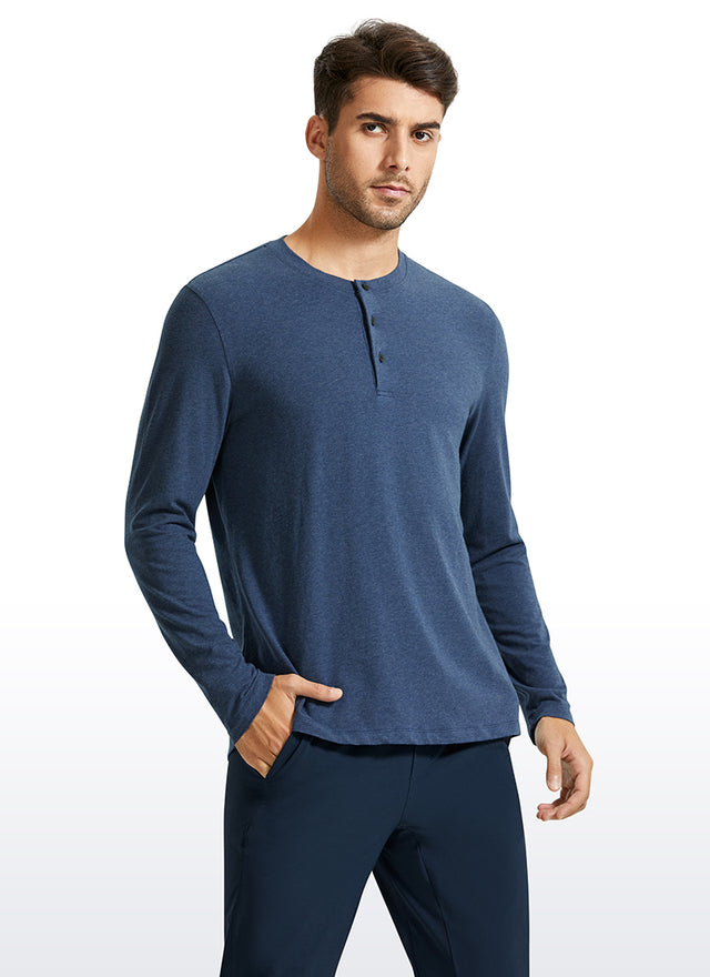 Pima Cotton Henley Long Sleeve - Navy heather