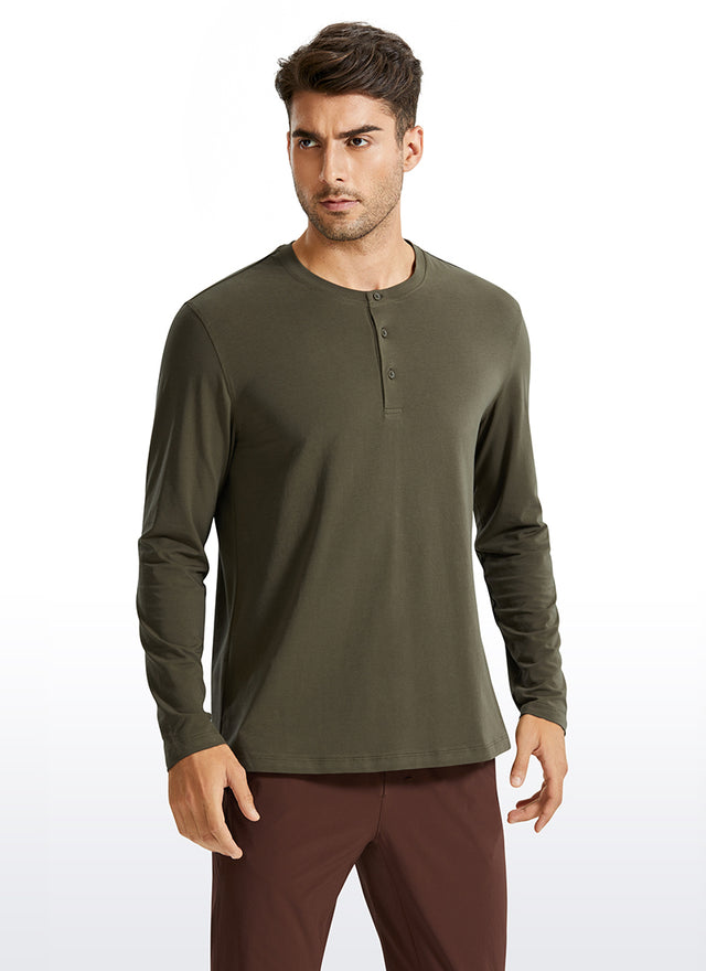 Pima Cotton Henley Long Sleeve - Olive yellow