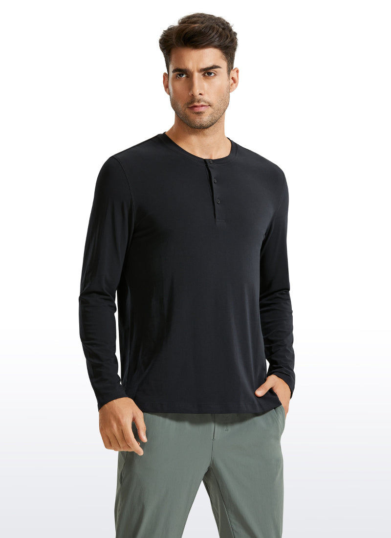 Pima Cotton Henley Long Sleeve - Black